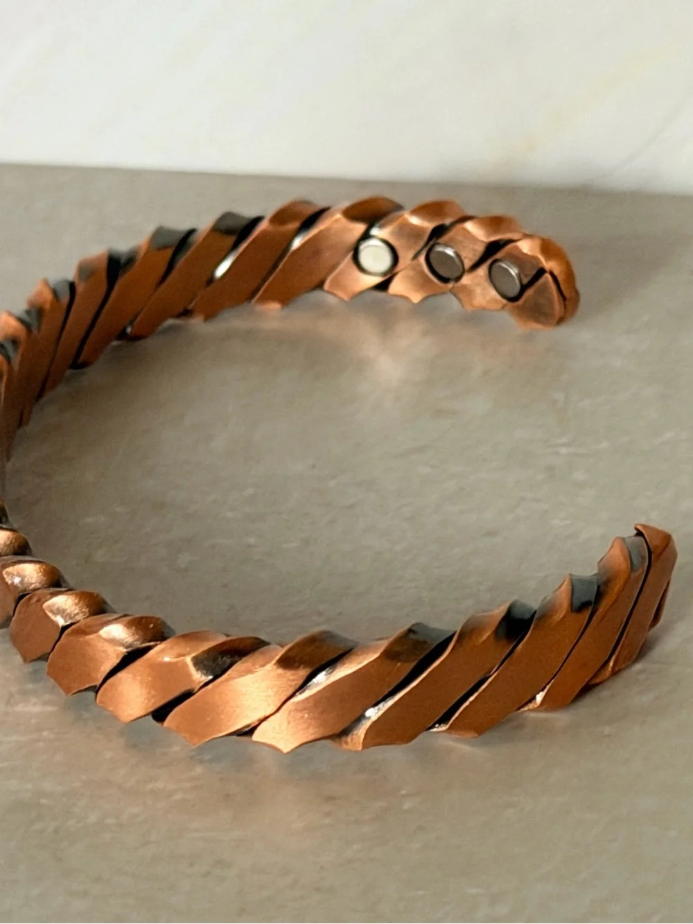 Unisex Men or Women Copper Twisted Designs Embossed Magnetic Open Cuff